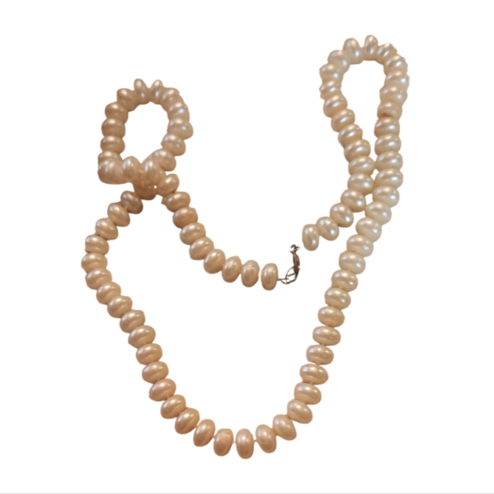 Vintage Elegant Faux Flat Pearl Necklace